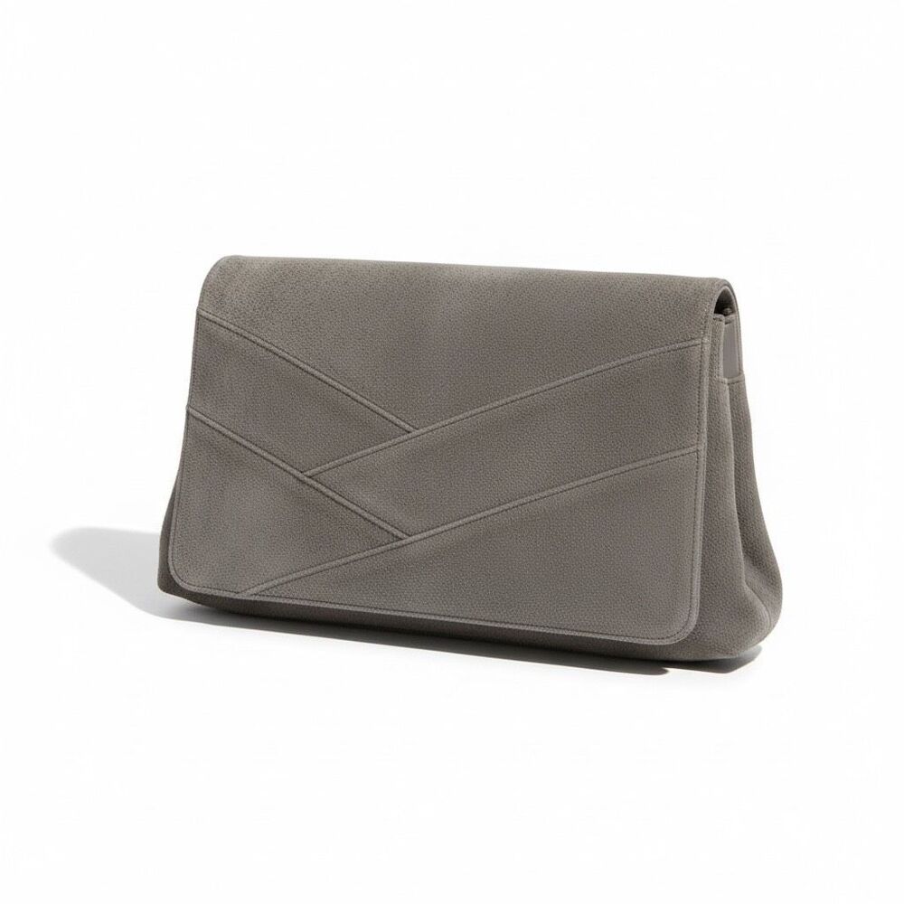 Suede Envelope Flap Chevron Stitched Clutch Purse Handbag Brown One Size